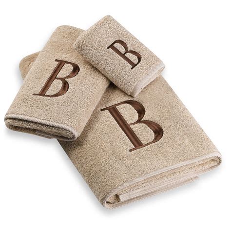 Avanti Premier Brown Block Monogram Hand Towels in Linen | Monogrammed ...