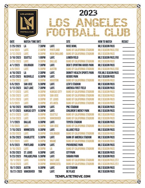 Printable2023 Los Angeles Football Club Soccer Schedule