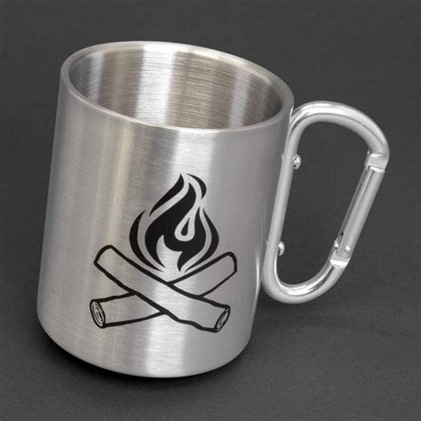 Camping Mug with Clip On Handle and Lid – Double Walled Stainless Steel ...