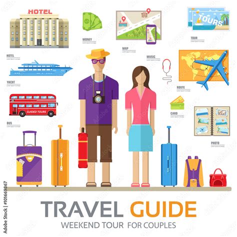 Travel guide infographic with vacation tour locations and items ...