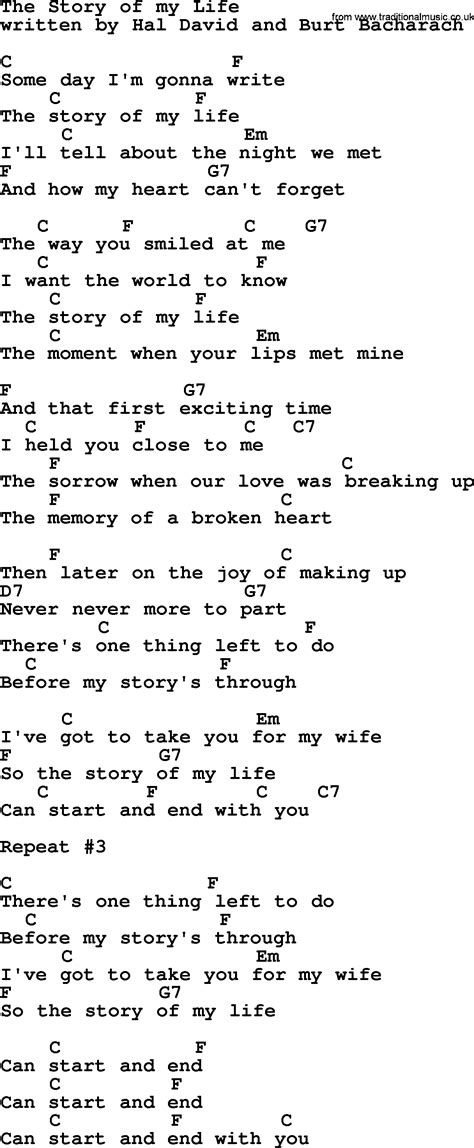 The Story of my Life, by Marty Robbins - lyrics and chords