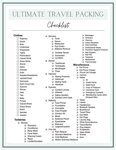 Printable Travel Checklist