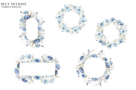 Dusty Blue Floral Clipart Watercolor - Design Cuts