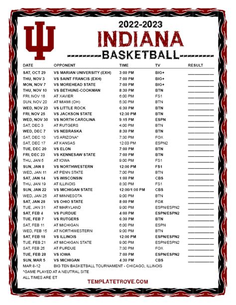 Iu Basketball Printable Schedule