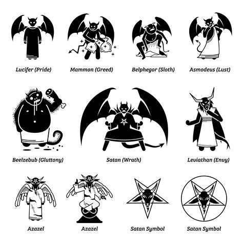 Seven deadly sins devils and Satan. Vector illustrations of Lucifer ...