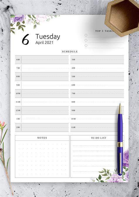 Download Printable Floral Day Planner Template PDF