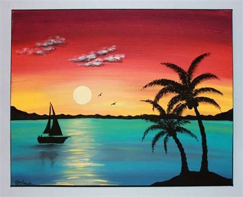 Acrylic Easy Beach Sunset Paintings - Coloring Barbie