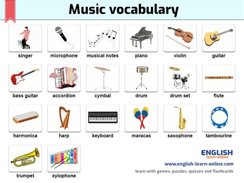 Music and Names of Musical Instruments 🎶 with Images | Learn English