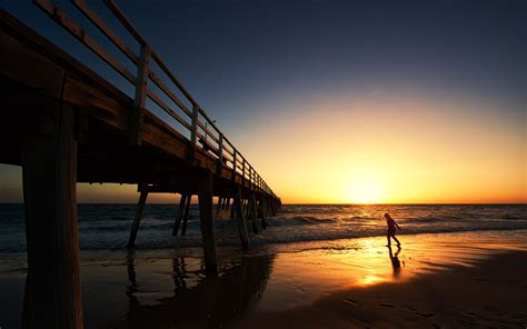 Pier Ocean Beach Sunset HD wallpaper | nature and landscape | Wallpaper ...