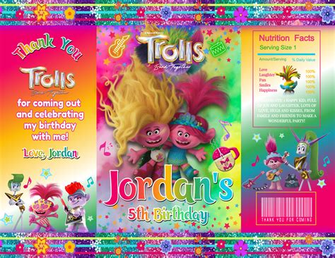 Editable Trolls Band Together Party Favor Set | Trolls Band Together P ...