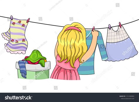 Illustration Kid Girl Hanging Clothes Dry Stock Vector (Royalty Free ...