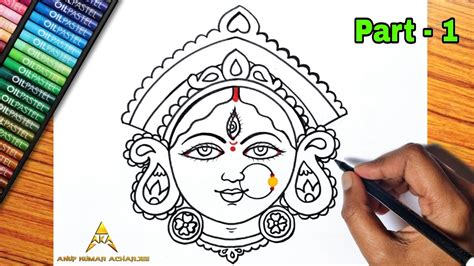 How to Draw Durga Maa Face, Durga Puja Special Drawing, Navratri ...