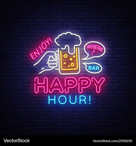 Happy hour neon sign hour design Royalty Free Vector Image