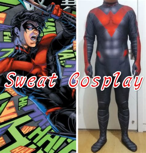 High Quality New 52 Nightwing Costume Black and Red Spandex Lycra ...