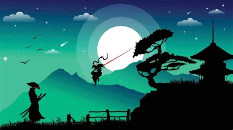 Samurai fighting silhouette wallpaper 4K desktop. samurai fighting ...