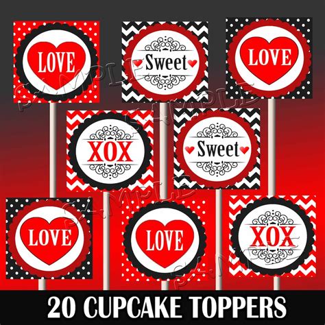 Valentine's Day Cupcake Toppers Printable DIY Set of 20 - Etsy