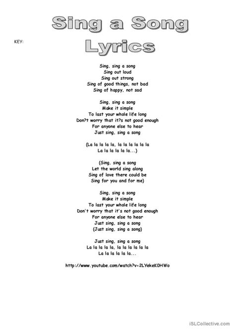 Sing a Song Lyrics nursery rhyme and…: English ESL worksheets pdf & doc