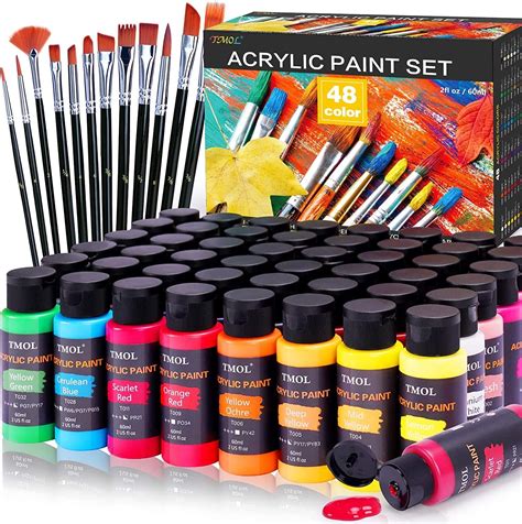 Amazon.com: Acrylic Paint Set, 48 Colors (2 oz/Bottle) with 12 Art ...