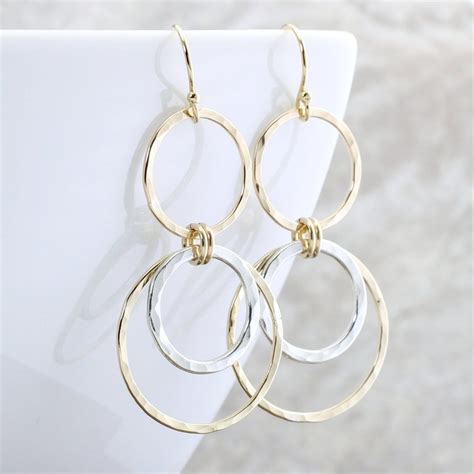 Gold Dangle Earrings Silver and Gold Earrings Circle Earrings - Etsy