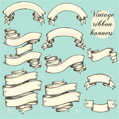 Vintage ribbon banners, hand drawn collection, set | Vintage ribbon ...