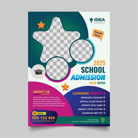 Colorful school admission flyer template design. Kids school design for ...