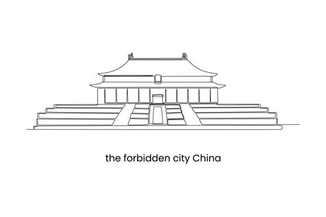 Continuous one line drawing the Forbidden City in Beijing, China ...