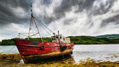 Lake Fishing Boat Wallpaper