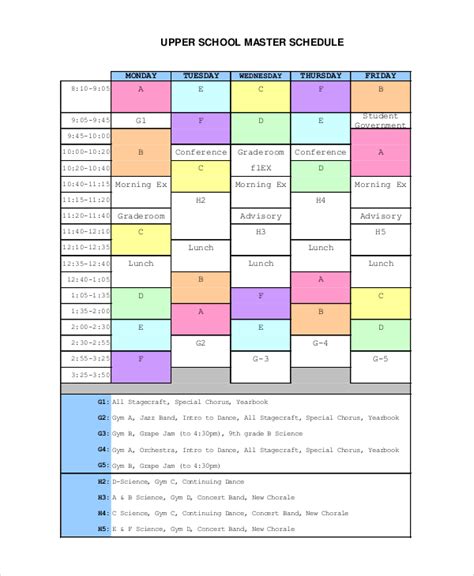 Master Schedule Template Excel – printable schedule template