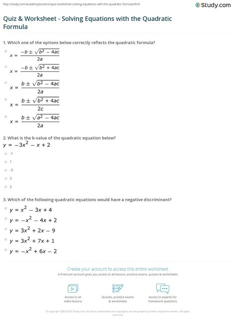 Quadratic Equation Worksheets