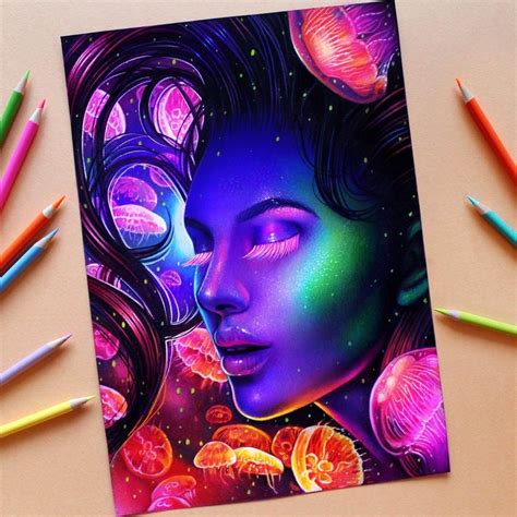 Glowing Colorful Drawings | Colorful drawings, Colored pencil artwork ...