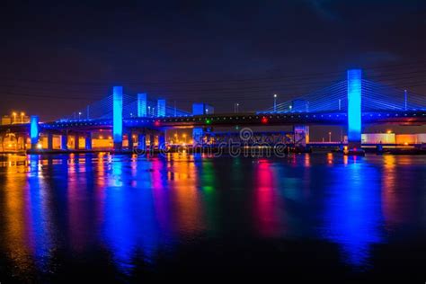 The Pearl Harbor Memorial Bridge at Night in New Haven, Connecticut ...