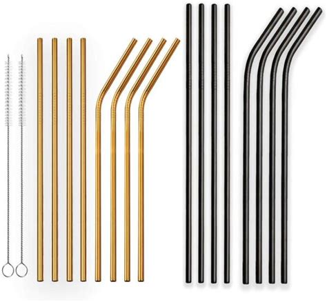 US$ 11.99 - Reusable Golden and Black Stainless Steel Drinking Straws ...