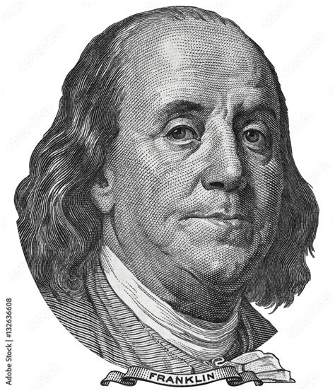 Benjamin Ben Franklin face on US 100 dollar bill closeup isolated ...