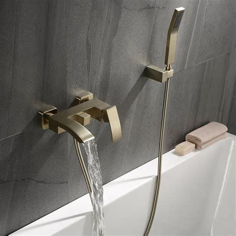 Ridge Wall-Mount Waterfall Bathtub Faucet Tub Filler with Hand Shower ...