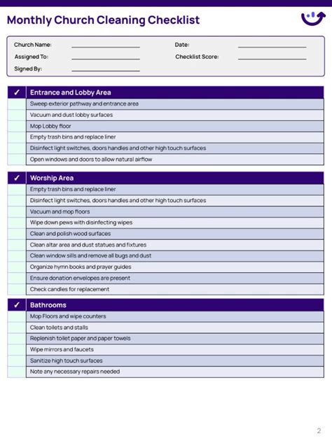 Church Cleaning Checklist | Xenia Templates