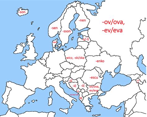 Common surname endings of different countries : MapPorn