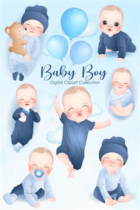 Cute Baby Boy for Baby Shower Clipart Set. | Etsy UK