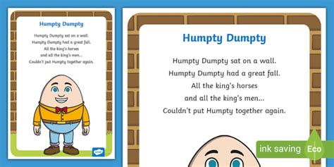 Nursery rhymes: Humpty Dumpty Nursery Rhyme Display Poster