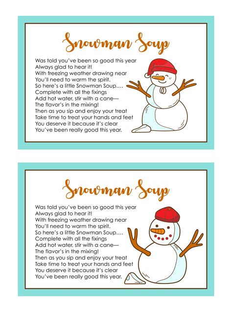 Snowman Soup Labels - 10 Free PDF Printables | Printablee