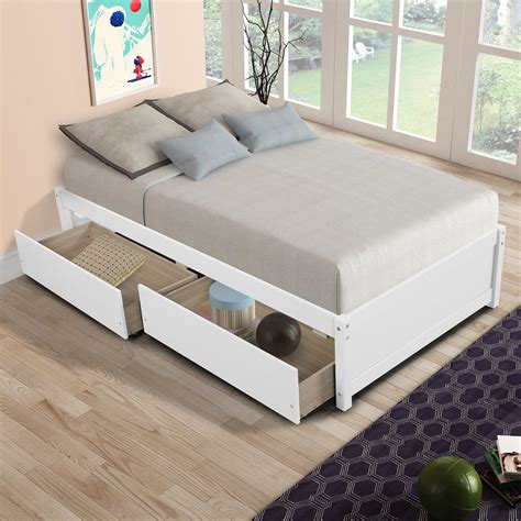 Twin Size Platform Bed Frame with Drawers, SEGMART Wooden Twin Bed ...