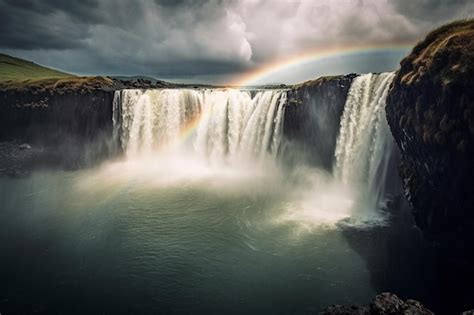 Premium AI Image | a rainbow over a waterfall in the sky