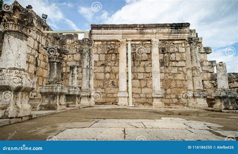 The Ruins of White Synagogue in Jesus Town of Capernaum, Israel Stock ...