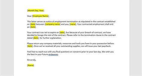 Contract Employee Termination Letter Template, Termination Letter ...