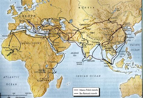 Travels of Ibn Battuta and Marco Polo Route Map