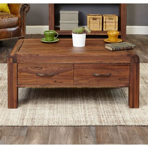 Shiro Solid Walnut Furniture Four Drawer Storage Coffee Table