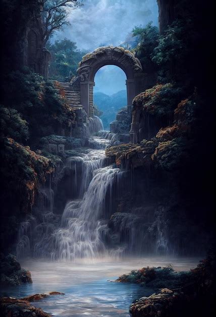 Premium AI Image | ancient rome waterfall in the cave