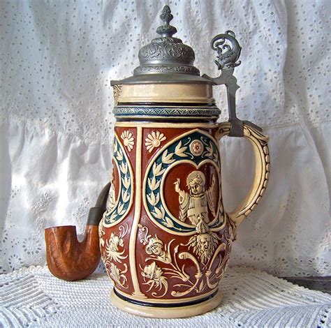 Vintage Beer Stein Pewter Lid Germany Poseidon by cynthiasattic