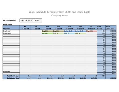 Printable Staff Schedule Template