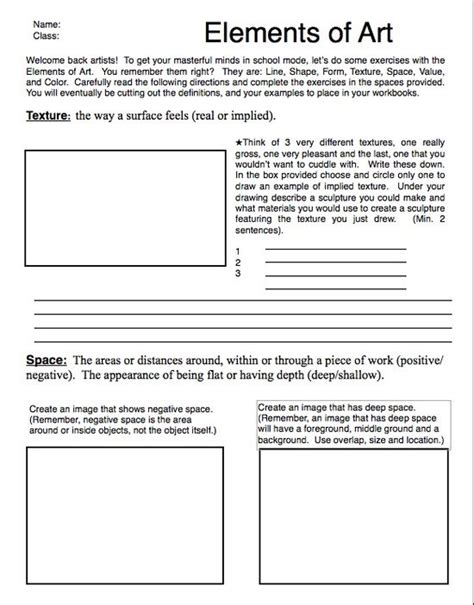 Elements Of Art Worksheet Pdf