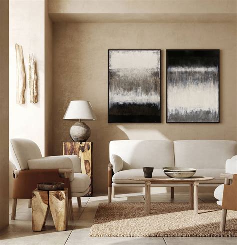 2 Piece Abstract Wall Art Black And White Textured Minimalist Abstract ...